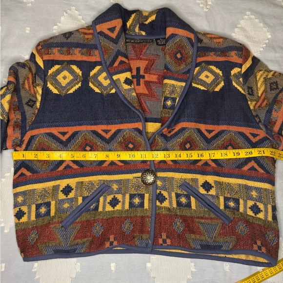 New Identity Blue and Red Geometric Blazer with Open Front Western Style. - Picture 10 of 14